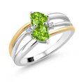 thumbnail image 1 of Gem Stone King 925 Silver and 10K Yellow Gold Green Peridot and White Lab Grown Diamond Band Ring for Women (1.02 Cttw, Gemstone August Birthstone, Heart Shape 5MM, Size 5), 1 of 3