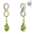 thumbnail image 1 of Gem Stone King 925 Silver and 10K Yellow Gold Green Peridot and White Lab Grown Diamond Dangle Earrings for Women | 1.85 Cttw | Gemstone August Birthstone | Pear Shape 8X5MM, 1 of 6