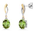 thumbnail image 1 of Gem Stone King 925 Silver and 10K Yellow Gold Green Peridot and White Lab Grown Diamond Earrings for Women | 5.73 Cttw | Gemstone August Birthstone | Oval 10X8MM, 1 of 6