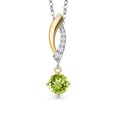 thumbnail image 1 of Gem Stone King 925 Silver and 10K Yellow Gold Green Peridot and White Lab Grown Diamond Pendant Necklace for Women | 0.48 Cttw | Gemstone August Birthstone | Round 4.5MM | With 18 inch Chain, 1 of 6