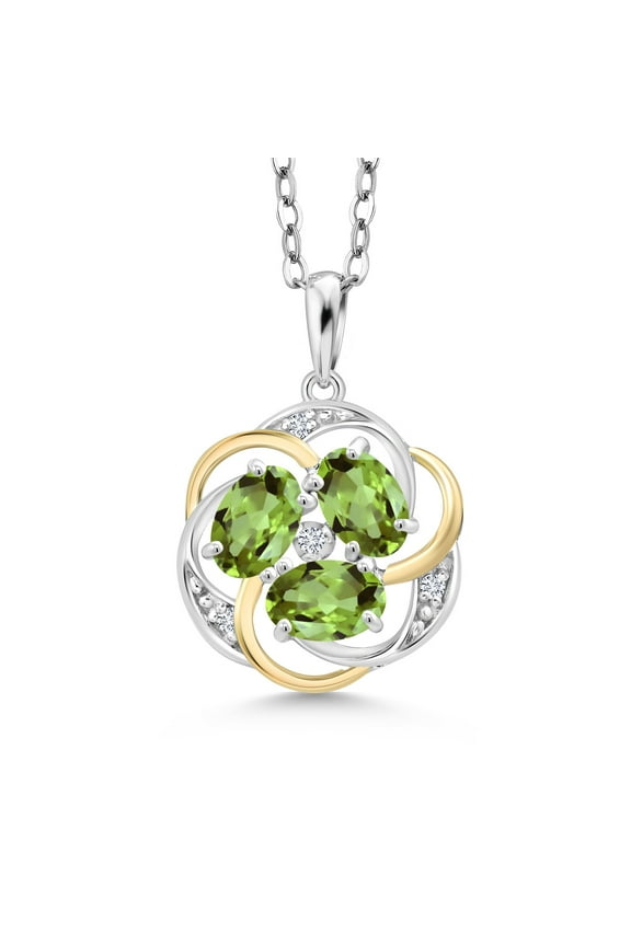 925 Silver and 10K Yellow Gold Green Peridot and White Lab Grown Diamond Pendant Necklace for Women | 1.54 Cttw | Gemstone August Birthstone | Oval 6X4MM | With 18 inch Chain
