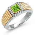 thumbnail image 1 of Gem Stone King 925 Silver and 10K Yellow Gold Green Peridot and White Lab Grown Diamond Statement Ring for Men | 0.89 Cttw | Princess 5MM | Gemstone August Birthstone | Size 12, 1 of 5