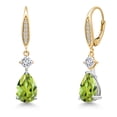 thumbnail image 1 of Gem Stone King 925 Silver and 10K Yellow Gold Green Peridot and White Moissanite and Lab Grown Diamond Dangle Earrings for Women | 4.22 Cttw | Gemstone August Birthstone | Pear Shape 10X7MM, 1 of 6