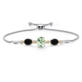 thumbnail image 1 of Gem Stone King 925 Silver & 10K Yellow Gold Green Prasiolite Black Onyx & Lab Grown Diamond Bracelet for Women | 5.66 Cttw | Gemstone | Oval 10X8MM and 8X6MM | Fully Adjustable 9 inch, 1 of 5