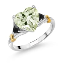 Gem Stone King 925 Silver and 10K Yellow Gold Green Prasiolite and Black Onyx and White Diamond Engagement Ring for Women | 3.41 Cttw | Heart Shape 10MM | Gemstone Birthstone | Size 7
