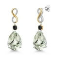 thumbnail image 1 of Gem Stone King 925 Silver and 10K Yellow Gold Green Prasiolite and Black Onyx and White Lab Grown Diamond Earrings for Women | 25.32 Cttw | Gemstone | Pear Shape Checkerboard 18X13MM, 1 of 6
