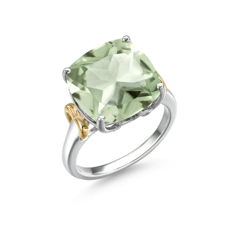 Sterling Silver 12mm Green Quartz Prasiolite Diamond Ring Sterling Silver 12mm Green Quartz Prasiolite Diamond Ring