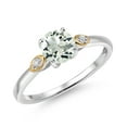 thumbnail image 1 of Gem Stone King 925 Silver and 10K Yellow Gold Green Prasiolite and White Lab Grown Diamond 3-Stone Engagement Ring for Women (0.83 Cttw, Round 6MM, Gemstone Birthstone, Size 5), 1 of 4