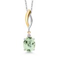 thumbnail image 1 of Gem Stone King 925 Silver and 10K Yellow Gold Green Prasiolite and White Lab Grown Diamond Pendant Necklace for Women | 2.47 Cttw | Gemstone Birthstone | Oval 10X8MM | With 18 inch Chain, 1 of 6