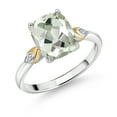thumbnail image 1 of Gem Stone King 925 Silver and 10K Yellow Gold Green Prasiolite and White Moissanite Engagement Ring for Women | 2.61 Cttw | Cushion 10X8MM | Gemstone Birthstone | Size 8, 1 of 3