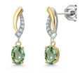 thumbnail image 1 of Gem Stone King 925 Silver and 10K Yellow Gold Green Sapphire and White Lab Grown Diamond Stud Earrings for Women | 1.15 Cttw | Gemstone September Birthstone | Oval 6X4MM, 1 of 6