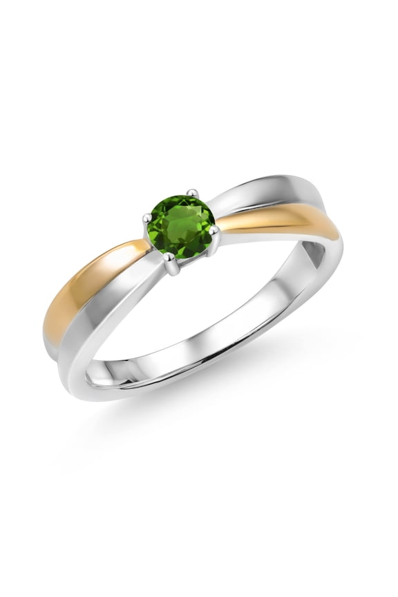 925 Silver and 10K Yellow Gold Green Tourmaline Solitaire Engagement Ring for Women (0.25 Cttw, Round 4MM, Gemstone Birthstone, Available in Size 5, 6, 7, 8, 9)