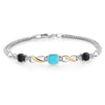thumbnail image 1 of Gem Stone King 925 Silver and 10K Yellow Gold Green Turquoise and Black Onyx and White Lab Grown Diamond Bracelet for Women (2.05 Cttw, Gemstone, Cushion 6MM, 7 inches, Made in Italy), 1 of 4
