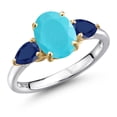 thumbnail image 1 of Gem Stone King 925 Silver and 10K Yellow Gold Green Turquoise and Blue Sapphire Engagement Ring for Women | 2.50 Cttw | Oval 9X7MM | Gemstone Birthstone | Size 6, 1 of 6