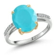 thumbnail image 1 of Gem Stone King 925 Silver and 10K Yellow Gold Green Turquoise and White Lab Grown Diamond Engagement Ring for Women | 3.08 Cttw | Oval 12X10MM | Gemstone Birthstone | Size 9, 1 of 6