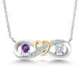 thumbnail image 1 of Gem Stone King 925 Silver and 10K Yellow Gold Heart Interlocking Infinity Pendant Lab Grown Diamond Purple Amethyst and White Moissanite Pendant Necklace (0.54 Cttw, with 18 inch Chain), 1 of 3