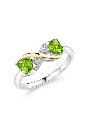 925 Silver and 10K Yellow Gold Heart Shape Green Peridot and White Lab Grown Diamond Women Ring (1.04 Cttw, Gemstone Birthstone, Available in Size 5, 6, 7, 8, 9)