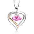 thumbnail image 1 of Gem Stone King 925 Silver and 10K Yellow Gold Heart Shape Lab Grown Diamond Pendant Necklace for Women with Pink Mystic Topaz and Pink Mystic Topaz (1.23 Cttw, Double Heart, 18 inch Chain), 1 of 4