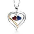 thumbnail image 1 of Gem Stone King 925 Silver and 10K Yellow Gold Heart Shape Lab Grown Diamond Pendant Necklace for Women with Red Garnet and Blue Created Sapphire (1.13 Cttw, Double Heart, 18 inch Chain), 1 of 4