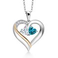 thumbnail image 1 of Gem Stone King 925 Silver and 10K Yellow Gold Heart Shape Lab Grown Diamond Pendant Necklace for Women with White Moissanite and London Blue Topaz (1.00 Cttw, Double Heart, 18 inch Chain), 1 of 4