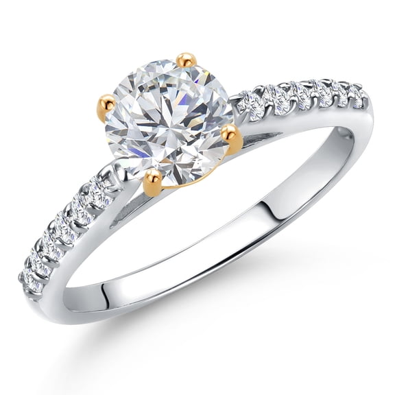 Gem Stone King 1.00 Cttw Lab Grown Diamond Engagement Ring for Women | 925 Silver and 10K Yellow Gold | IGI Certified | Center Diamond Round 0.75 Ct | D-E Color | VS1-VS2 Clarity | Size 5-9