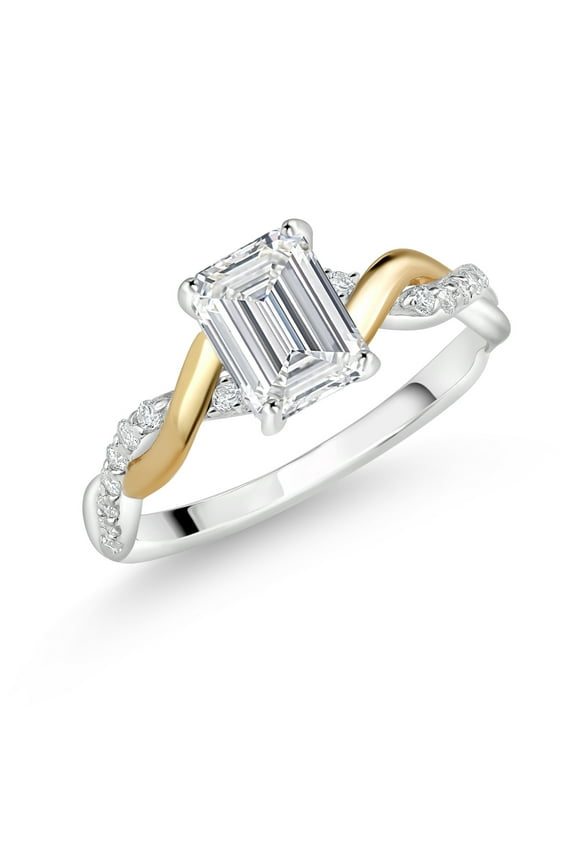 925 Silver and 10K Yellow Gold IGI Certified Lab Grown Diamond Engagement Ring for Women | 1.18 Cttw | Center Emerald Cut Diamond 1 Ct | E-F Color | VS1-VS2 Clarity (Size 5)