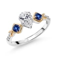 thumbnail image 1 of Gem Stone King 925 Silver and 10K Yellow Gold Lab Grown Diamond and Blue Created Sapphire Engagement Ring for Women | 1.26 Cttw | Pear Shape 7X5MM | Gemstone April Birthstone | Size 7, 1 of 3