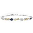 thumbnail image 1 of Gem Stone King 925 Silver and 10K Yellow Gold Lab Grown Diamond and Blue Sapphire Bracelet for Women | 1.96 Cttw | Gemstone April Birthstone | Oval 6X4MM | Fully Adjustable 9 inch, 1 of 6