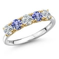thumbnail image 1 of Gem Stone King 925 Silver and 10K Yellow Gold Lab Grown Diamond and Blue Tanzanite Wedding-Bands Ring for Women | 1.41 Cttw | Round 4MM | Gemstone April Birthstone | Size 6, 1 of 6