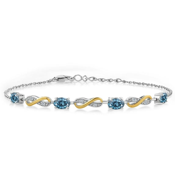 Gem Stone King 925 Silver and 10K Yellow Gold Lab Grown Diamond Bracelet for Women Persian Blue Moissanite Moissanite Persian Blue (1.85 Cttw, Fully Adjustable up to 7.5 inch)