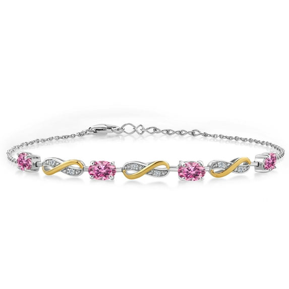 Gem Stone King 925 Silver and 10K Yellow Gold Lab Grown Diamond Bracelet for Women Pink Moissanite Moissanite Pink (1.89 Cttw, Fully Adjustable up to 7.5 inch)