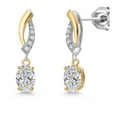 thumbnail image 1 of Gem Stone King 925 Silver and 10K Yellow Gold Lab Grown Diamond Drop Dangle Earrings for Women | 0.85 Cttw | Gemstone April Birthstone | Oval 6X4MM | DEF Color | VVS-VS Clarity, 1 of 6