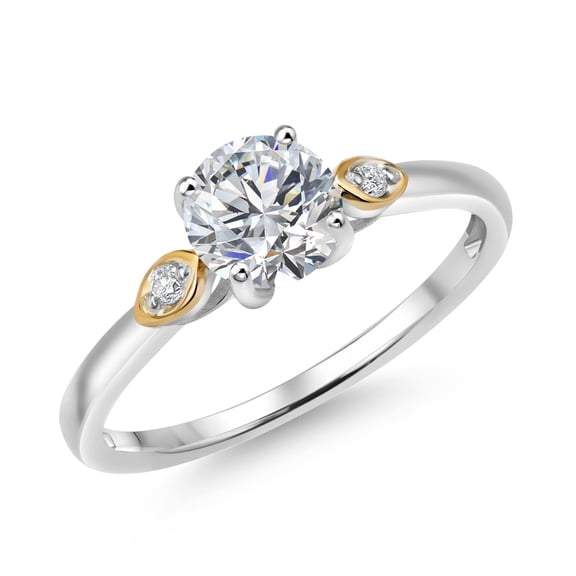 Gem Stone King 925 Silver and 10K Yellow Gold Lab Grown Diamond Engagement Ring for Women | 0.77 Cttw | Round 6MM | DEF Color | VVS-VS Clarity (Size 5)