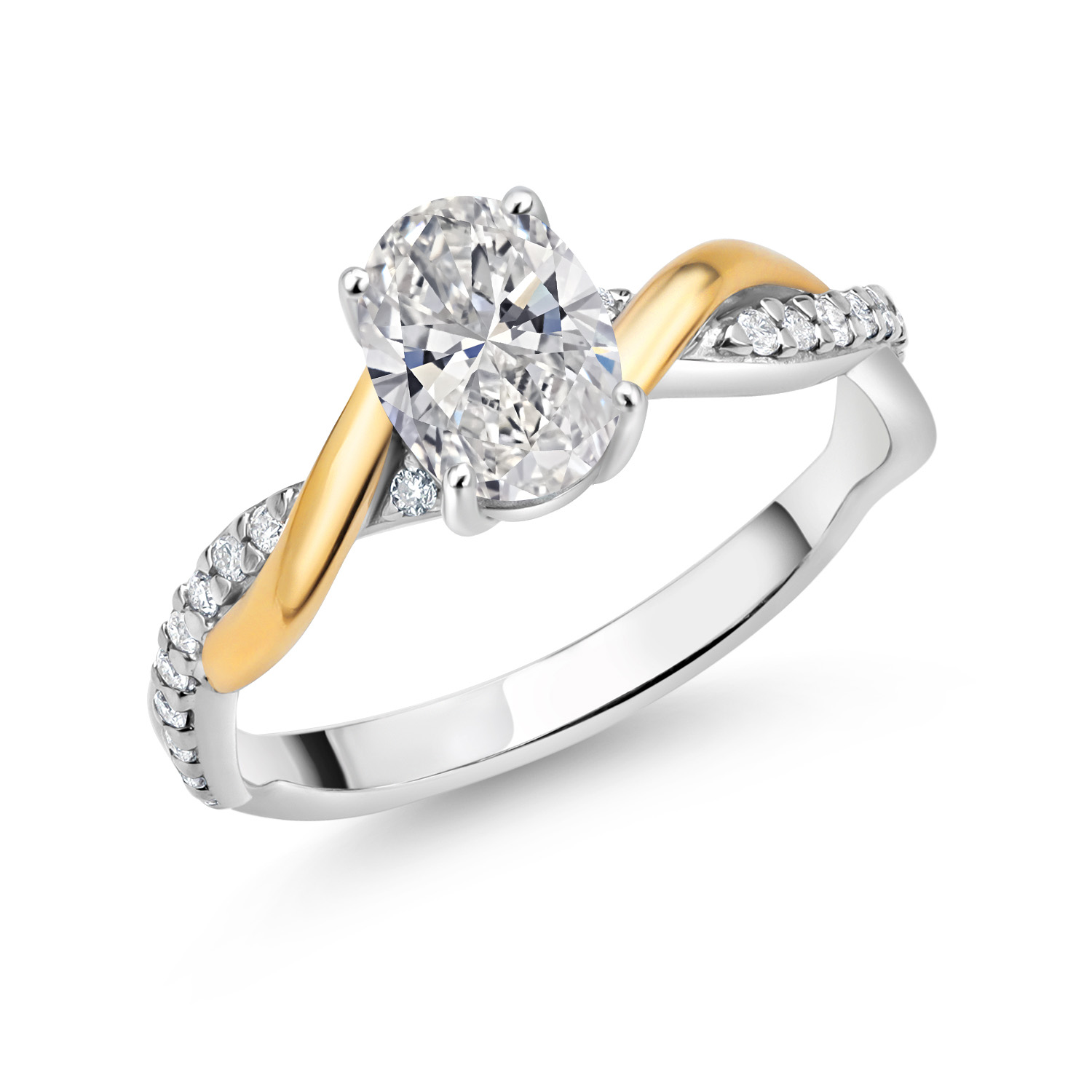 Def Color Diamond Rings Gem Stone King 925 Silver and 10K Yellow Gold Lab Grown Diamond ...
