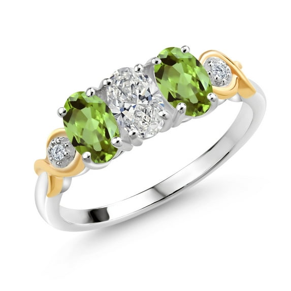 Gem Stone King 925 Silver and 10K Yellow Gold Lab Grown Diamond and Green Peridot Engagement Ring for Women | 1.42 Cttw | Oval 6X4MM | Gemstone April Birthstone | Size 6