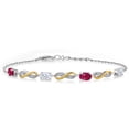 thumbnail image 1 of Gem Stone King 925 Silver and 10K Yellow Gold Lab Grown Diamond Infinity Bracelet for Women Mom Wife Her Oval Red Ruby and Moissanite (2.25 Cttw, Fully Adjustable up to 7.5 inch), 1 of 6