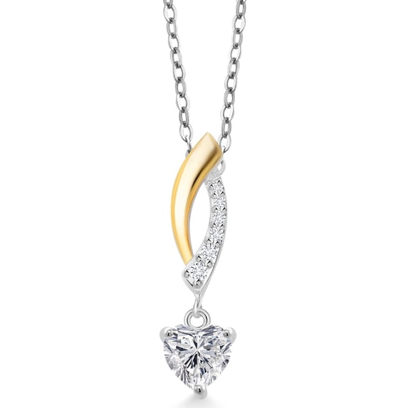 Gem Stone King 925 Silver and 10K Yellow Gold Lab Grown Diamond Pendant Necklace for Women | 0.49 Cttw | Gemstone April Birthstone | Heart Shape 5MM | DEF Color | VVS-VS Clarity | With 18 inch Chain