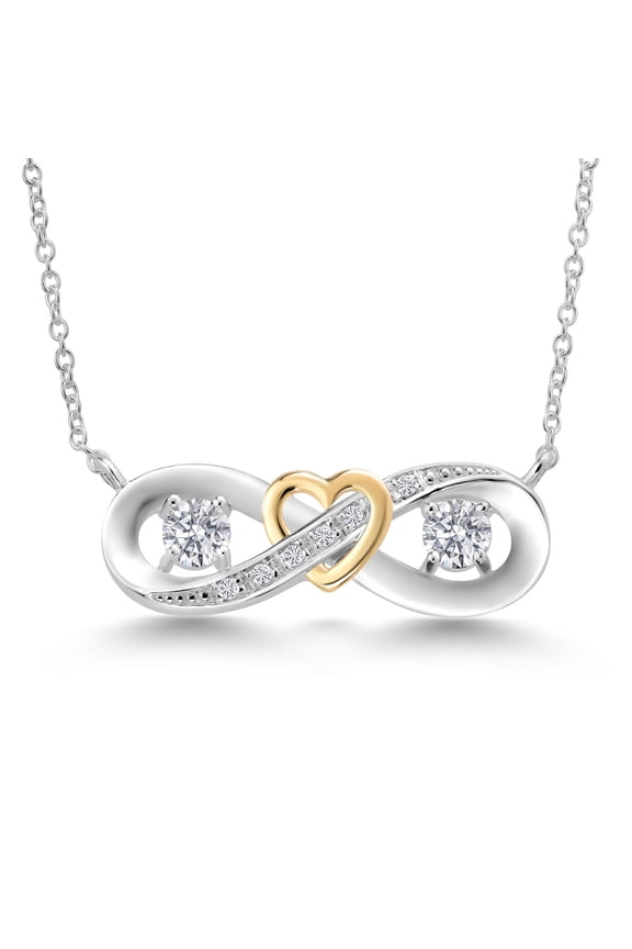 925 Silver and 10K Yellow Gold Lab Grown Diamond Pendant Necklace for Women | 0.60 Cttw | Gemstone April Birthstone | Round 4MM | DEF Color | VVS-VS Clarity | With 18 inch Chain