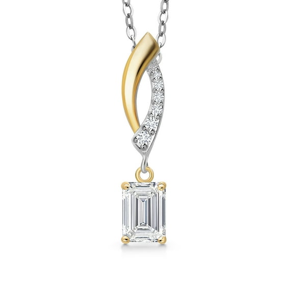 Gem Stone King 925 Silver and 10K Yellow Gold Lab Grown Diamond Pendant Necklace for Women | 0.68 Cttw | Gemstone Birthstone | Emerald Cut 6X4MM | DEF Color | VVS-VS Clarity | With 18 inch Chain