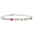 thumbnail image 1 of Gem Stone King 925 Silver and 10K Yellow Gold Lab Grown Diamond and Pink Created Sapphire Bracelet for Women | 1.85 Cttw | Gemstone April Birthstone | Oval 6X4MM | Fully Adjustable 9 inch, 1 of 6