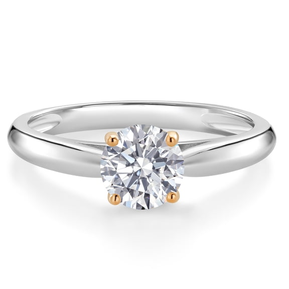 Gem Stone King 925 Silver and 10K Yellow Gold Lab Grown Diamond Solitaire Engagement Ring for Women | 0.74 Cttw | Round 6MM | DEF Color | VVS-VS Clarity (Size 6)