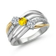 thumbnail image 1 of Gem Stone King 1.05 Cttw Lab Grown Diamond Yellow Sapphire and Lab Grown Diamond Engagement Ring for Women | 925 Silver and 10K Yellow Gold  | Gemstone April Birthstone | Round 4MM | Size 5, 1 of 6