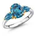 thumbnail image 1 of Gem Stone King 925 Silver and 10K Yellow Gold London Blue Topaz Engagement Ring for Women | 3.05 Cttw | Oval 9X7MM | Gemstone November Birthstone | Size 8, 1 of 6