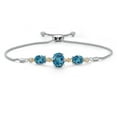 thumbnail image 1 of Gem Stone King 925 Silver & 10K Yellow Gold London Blue Topaz & Lab Grown Diamond Bracelet for Women | 6.06 Cttw | Gemstone November Birthstone | Oval 10X8MM and 8X6MM | Fully Adjustable 9 inch, 1 of 5