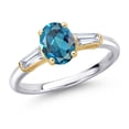 thumbnail image 1 of Gem Stone King 925 Silver and 10K Yellow Gold London Blue Topaz and Lab Grown Diamond Engagement Ring for Women | 1.80 Cttw | Oval 8X6MM | Gemstone November Birthstone | Size 8, 1 of 6