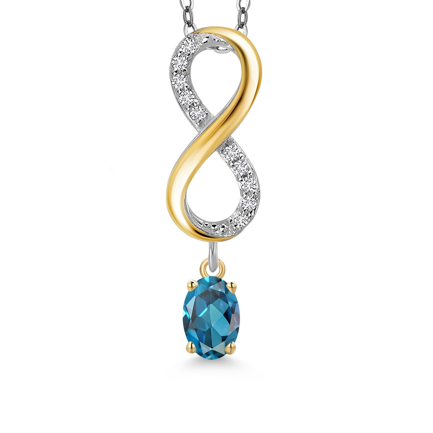 Gem Stone King 925 Silver and 10K Yellow Gold London Blue Topaz and Lab ...