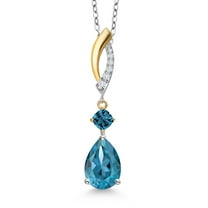 Gem Stone King 925 Silver and 10K Yellow Gold London Blue Topaz and Lab Grown Diamond Pendant Necklace for Women | 2.81 Cttw | Gemstone November Birthstone | Pear Shape 10X7MM | With 18 inch Chain