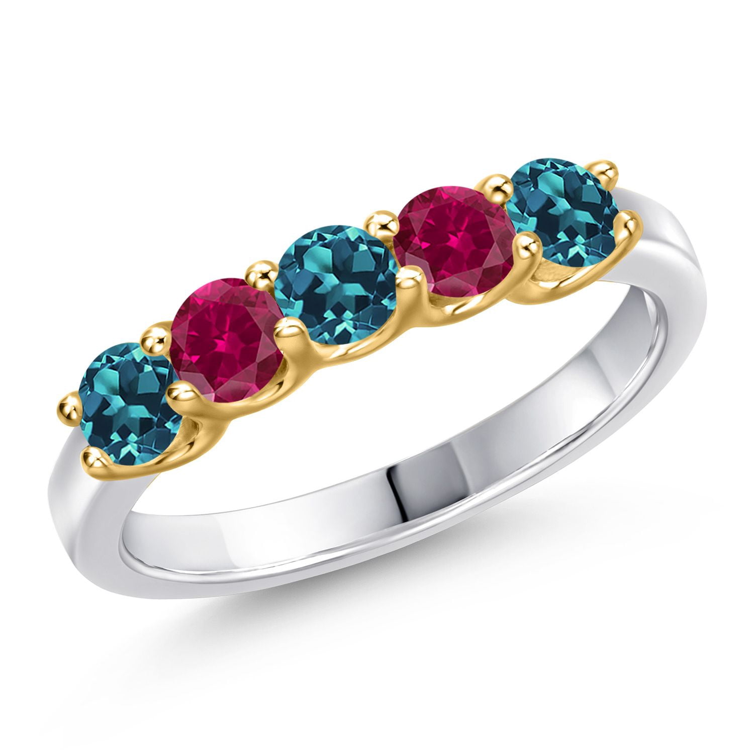 Gem Stone King 925 Silver and 10K Yellow Gold London Blue Topaz and Red ...