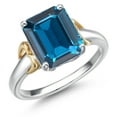 thumbnail image 1 of Gem Stone King 925 Silver and 10K Yellow Gold London Blue Topaz Solitaire Engagement Ring for Women | 4.00 Cttw | Octagon 10X8MM | Gemstone November Birthstone | Size 7, 1 of 6
