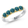 thumbnail image 1 of Gem Stone King 925 Silver and 10K Yellow Gold London Blue Topaz Wedding-Bands Ring for Women | 1.10 Cttw | Round 3.5MM | Gemstone November Birthstone | Size 8, 1 of 6
